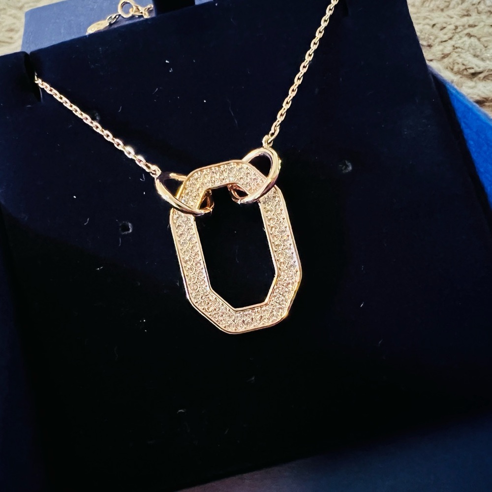 Swarovski Dextera Pendant, Octagon, Pave, White, Rose Gold Tone Plated 5642389